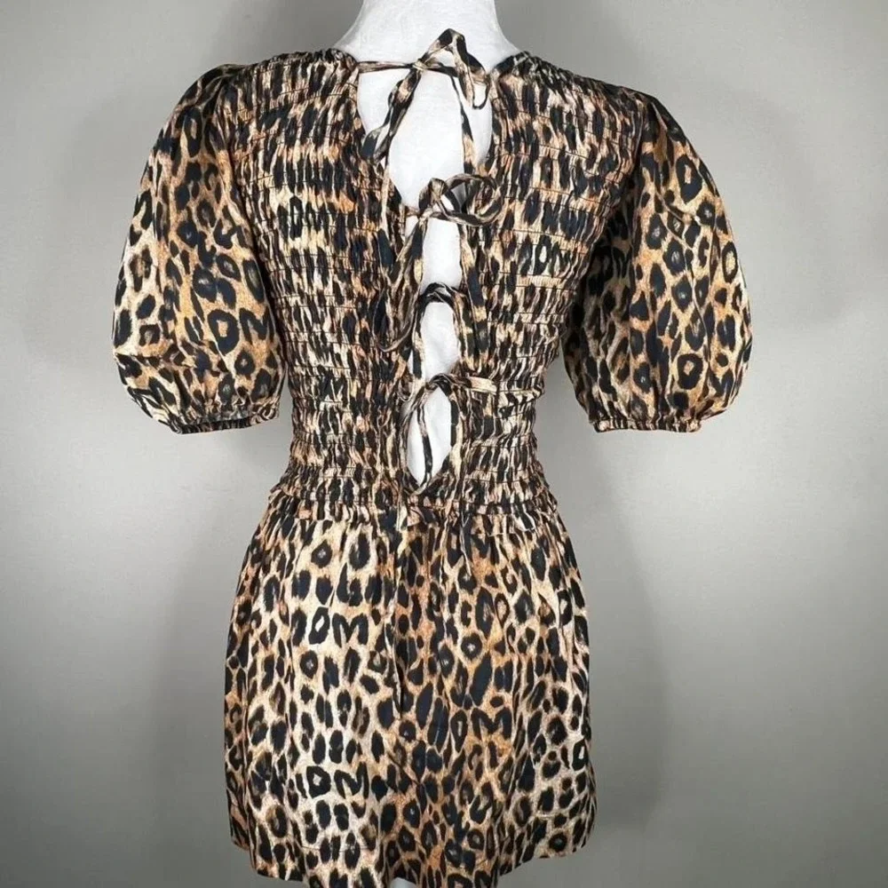Leopard Print Tie-Front Mini Dress - Brown - Picture 3 of 7